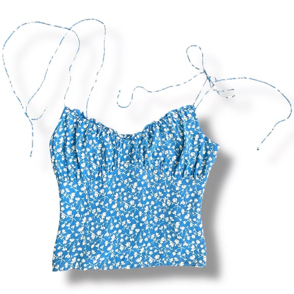 REFORMATION Robertson Blue Floral Print Camisole Tie Spaghetti Strap Sz 6 - Picture 1 of 10